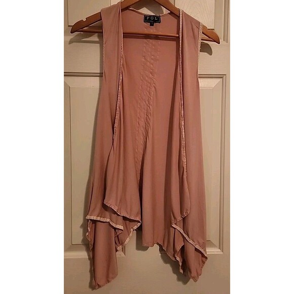 P O L Womens Open Sleevless Cardigan Vest  Small Pink Rose Top - Picture 1 of 5